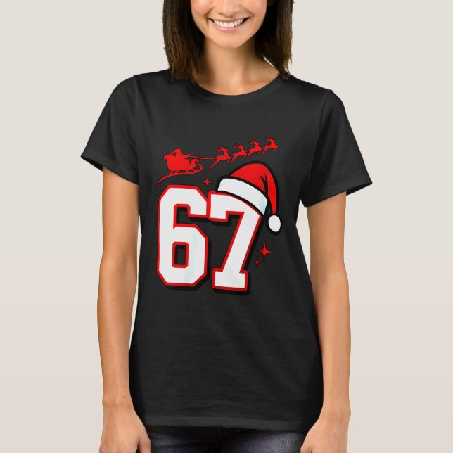 Camiseta Womens Funny Six Seven 67 Meme 6 7 Elf Santa Chris (Frente)