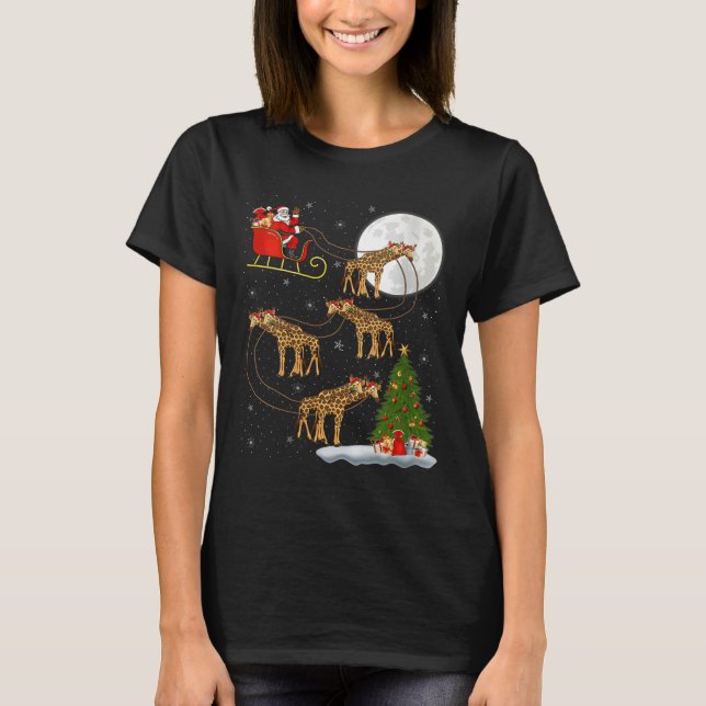 Camiseta Womens Giraffe Santa Sleigh Flying Funny Magical C (Frente)