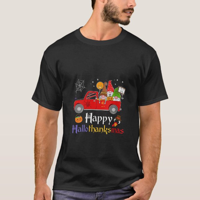 Camiseta Womens Gnome Halloween Thanksgiving Christmas Happ (Frente)