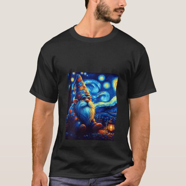 Camiseta Womens Gnome Under Starry Night Sky Art Graphic Bi (Frente)