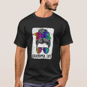 Camiseta Womens Grandma Life Bleached Mom Life Leopart Mess