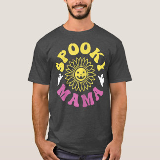 Camiseta Womens Groovy Spooky Season Mama Retro Halloween G