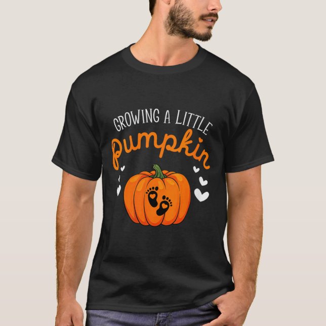Camiseta Womens Growing A-little Pumpkin Halloween Pregnanc (Frente)