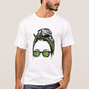 Camiseta Womens Hairbun Shamrock Santo Paddys St Patricicks