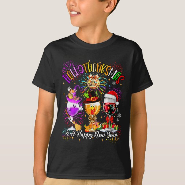 Camiseta Womens Hallothanksmas &amp; A Happy New Year Firew (Frente)