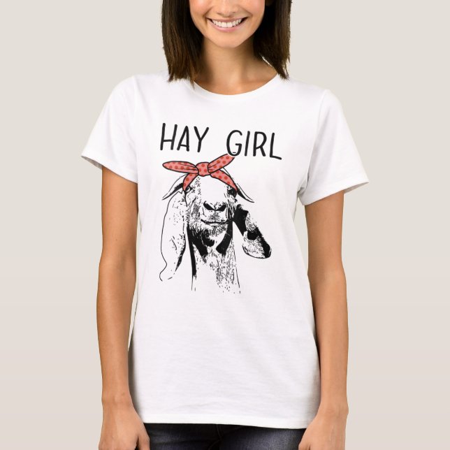 Camiseta Womens Hay Girl Funny Goat Wearing Bandanna (Frente)
