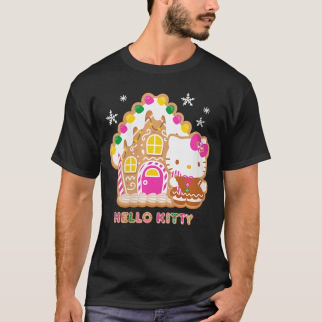 Camiseta Womens Hello Kitty Christmas Gingerbread House Can (Frente)
