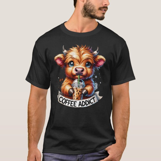 Camiseta Women's Highland Cow Shirt Coffee Addict Cute Gift (Frente)