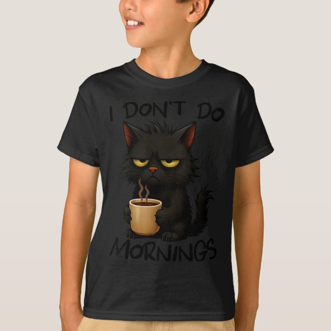 Camiseta Womens I Don't Do Mornings Funny Quote Black Cat L (Frente)