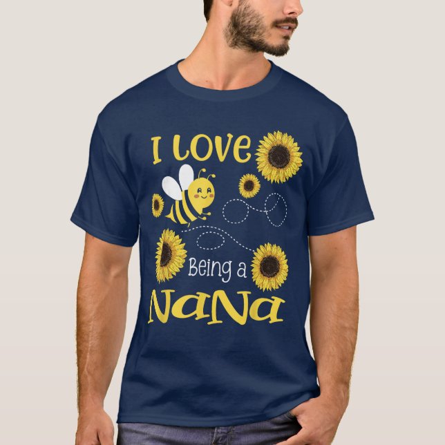 Camiseta Womens I Love Being A Nana Sunflower Bee Lover gif (Frente)