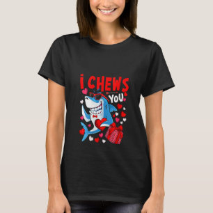 Camiseta Womens I Mastiga Seu Coração Tubarão Dia dos Namor