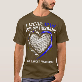 Camiseta Womens I Wear Blue For My Husband Colon Cancer Awa