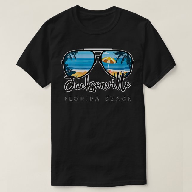 Camiseta Womens Jacksonville Beach Palm Tree Sungla (Frente do Design)