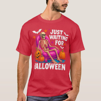Camiseta Womens Just Waiting for Halloween Skeleton Spooky 