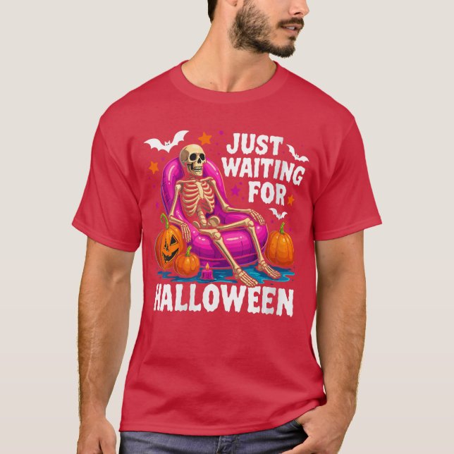 Camiseta Womens Just Waiting for Halloween Skeleton Spooky  (Frente)