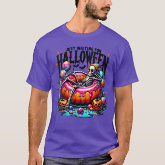 Camiseta Womens Just Waiting for Halloween Skeleton Spooky 