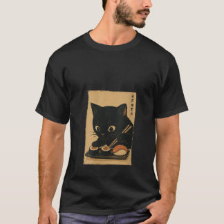 Camiseta Womens Kawaii Anime Cat Eating Sushi Japanese Gift