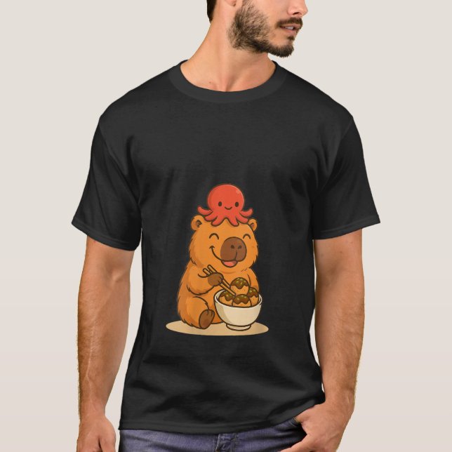 Camiseta Womens Kawaii Capybara with Octopus Eating Takoyak (Frente)