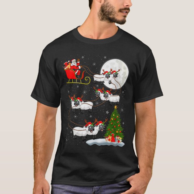 Camiseta Womens Lambs Sheep Santa Sleigh Flying Funny Magic (Frente)