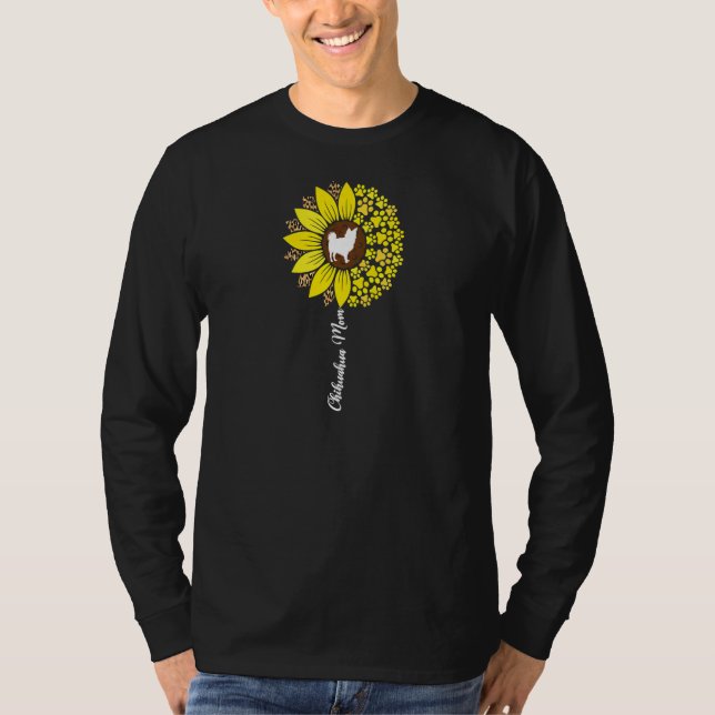 Camiseta Womens Long Haired Hair Chihuahua Mom Sunflower Ch (Frente)