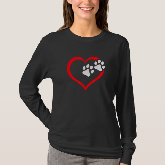 Camiseta Womens Love Heart Dog Paw Print Graphic Dog Mom (Frente)