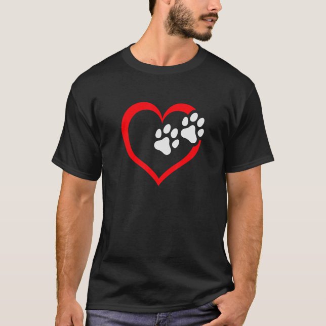 Camiseta Womens Love Heart Dog Paw Print Graphic Dog Mom (Frente)