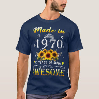 Camiseta Womens Made In 1970 Sunflower 52nd Bday 52 Years O