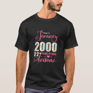 Camiseta Womens Made In January 2000 22 Years Old Birthday