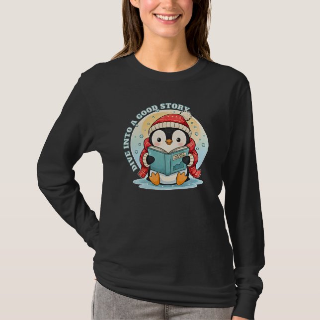 Camiseta Women's Magical Reading Penguin Long Sleeve Comfor (Frente)