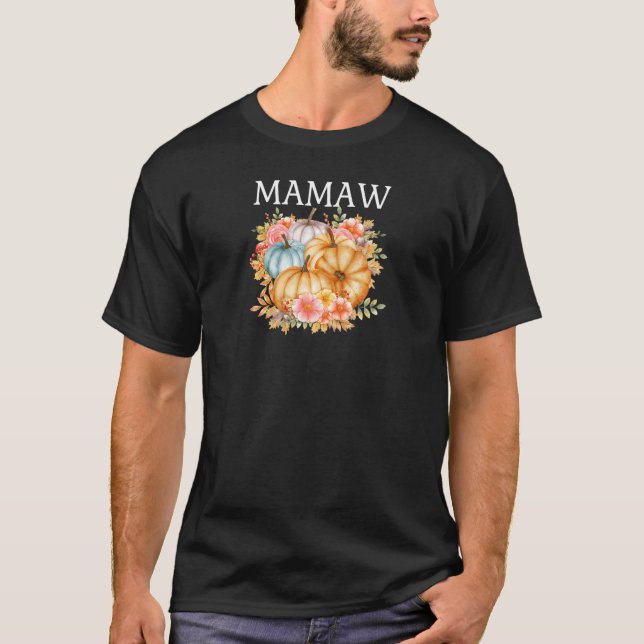 Camiseta Womens Mamaw Colorful Pumpkins Fall Autumn Flowers (Frente)