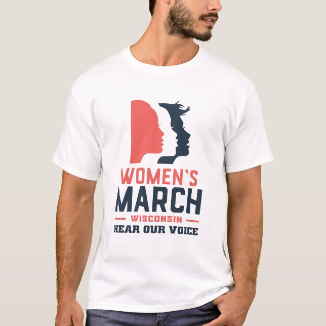Camiseta Women's March Wisconsin Ouça a nossa voz (Frente)