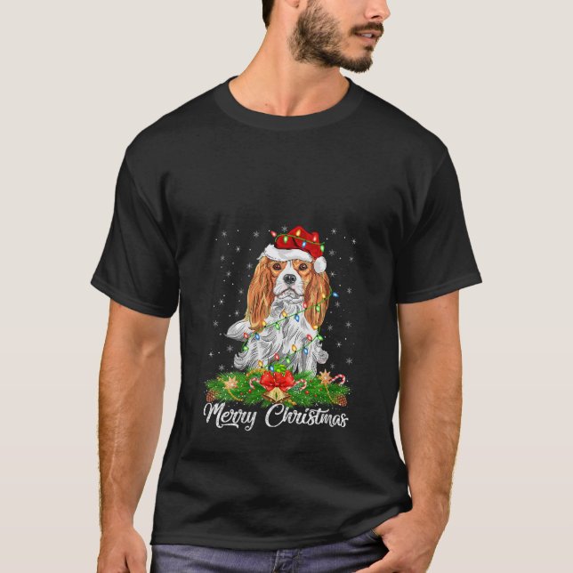 Camiseta Womens Matching Santa Hat Cavalier King Charles Sp (Frente)