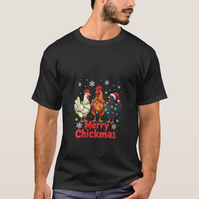 Camiseta Womens Merry Chickmas Santa Hat Girl Chicken Lover (Frente)