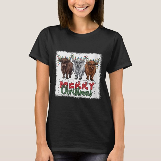 Camiseta Womens Merry Christmas Scottish Highland Cow Xmas  (Frente)