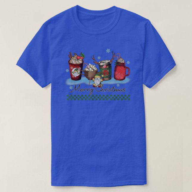 CAMISETA WOMENS MERRY CHRISTMAS XMAS COFFEE CUPS, CANDY AND (Frente do Design)