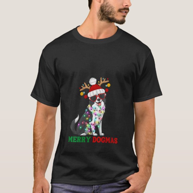 Camiseta Womens Merry Dogmas Funny Border Collie Dog Christ (Frente)