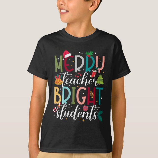 Camiseta Womens Merry Teacher Bright Students Christmas Hol (Frente)
