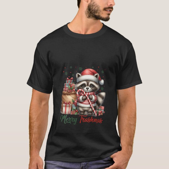 Camiseta Womens Merry Trashmas Cute Santa Raccoon Lover Can (Frente)