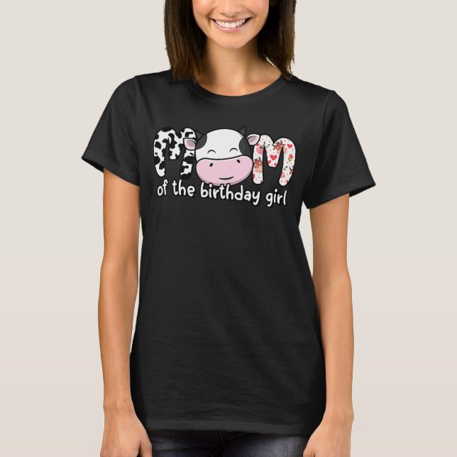 Camiseta Womens Mom Of The Birthday Cow Girl Farm Family (Frente)