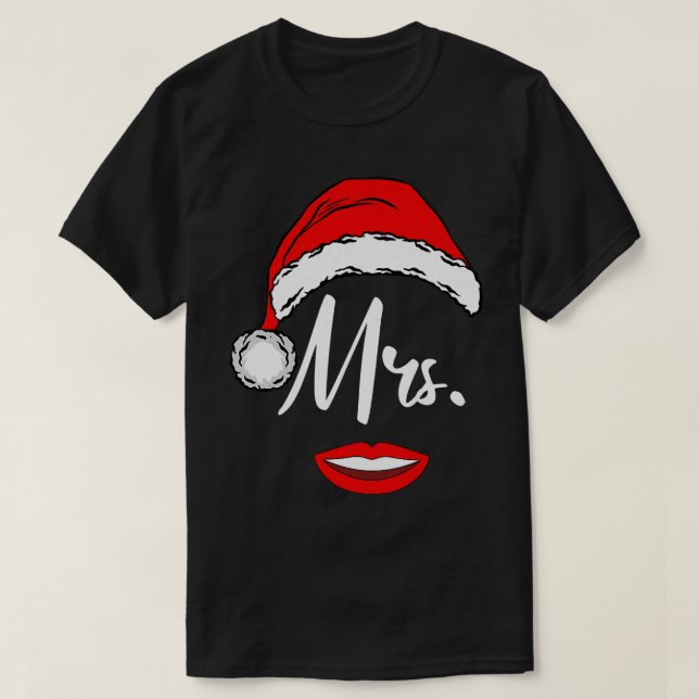 Camiseta Womens Mrs Santa Claus Outfit Matching Couples Chr (Frente do Design)