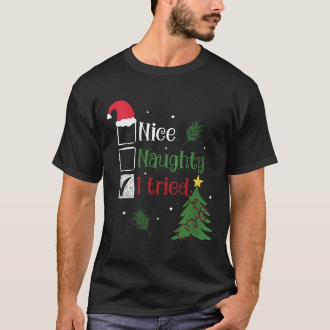 Camiseta Womens Nice Naughty I Tried List Christmas V-neck  (Frente)