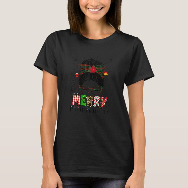 Camiseta Womens One Merry Mother In Law Messy Bun Matching  (Frente)