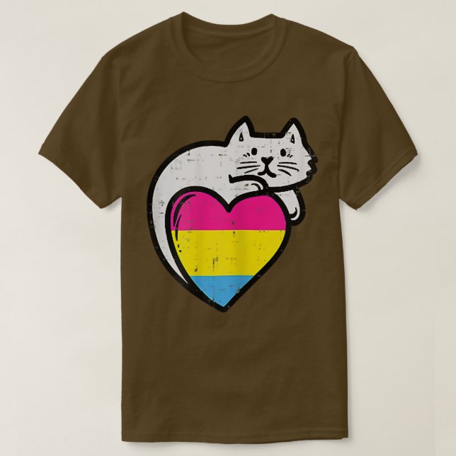 Camiseta Womens Panseual Heart Cat Pocket Pan Pride Flag LG (Frente do Design)
