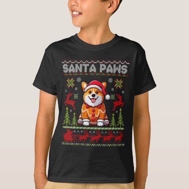 Camiseta Womens Pembroke Welsh Corgi Santa Paws Merry Chris (Frente)
