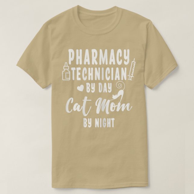 Camiseta Womens Pharmacy Technician By Day Cat Mom By Night (Frente do Design)