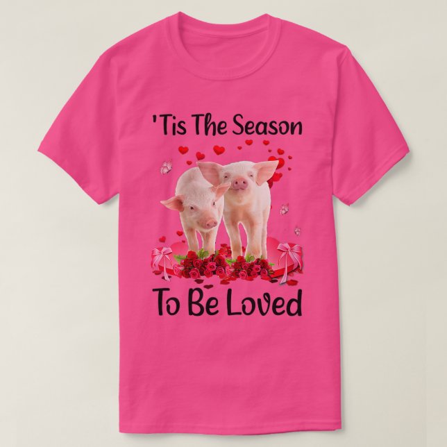 Camiseta Womens Pig Love Hearts Balões Dia de os namorados  (Frente do Design)
