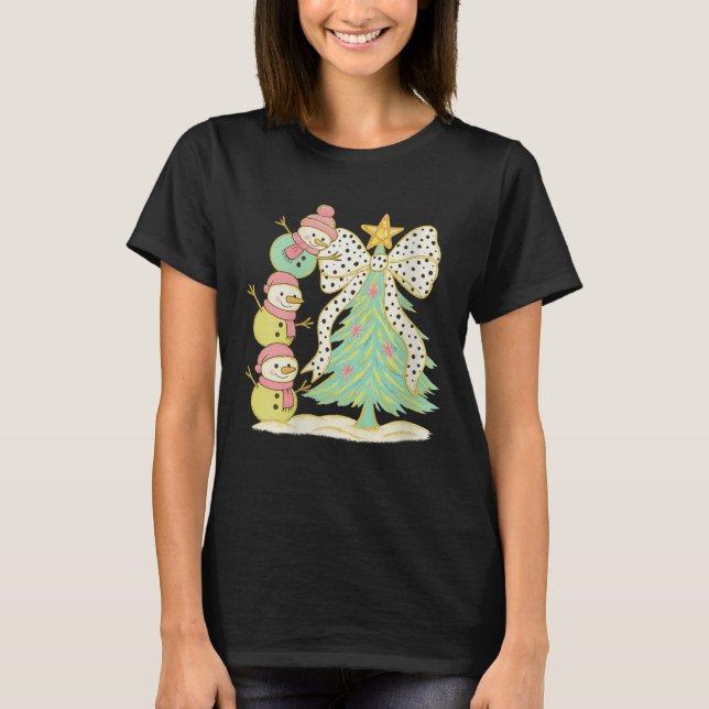 Camiseta Womens Preppy Coquette Christmas Snowm 2025 Funny  (Frente)