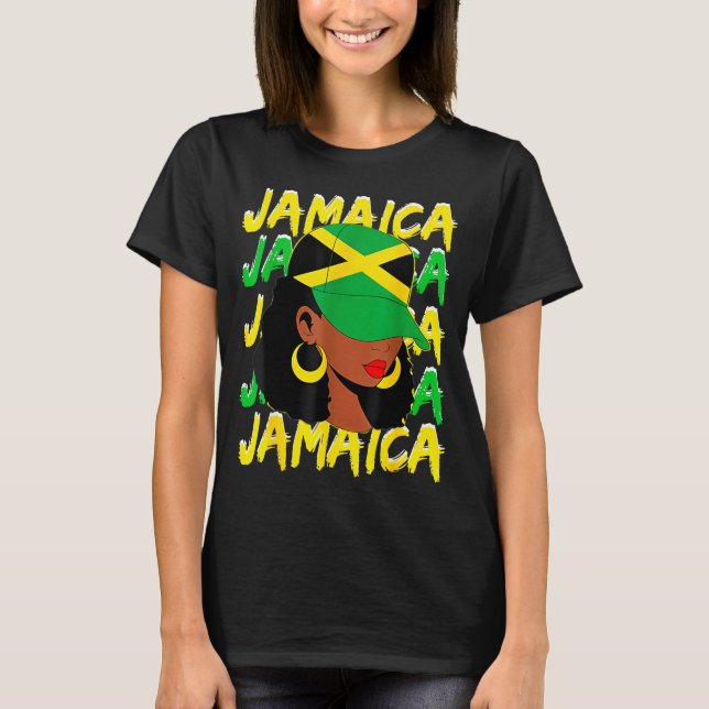 Camiseta Womens Proud Jamaican Afro Black Woman Jamaica Fla (Frente)