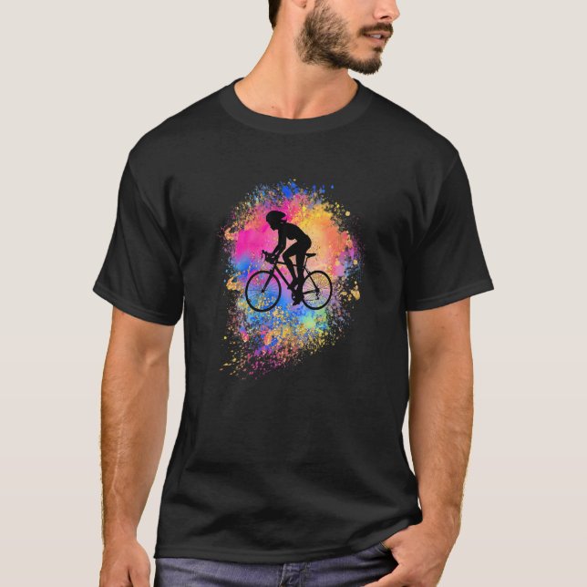 Camiseta Womens Rainbow Cyclist Silhouette Female Cycling C (Frente)