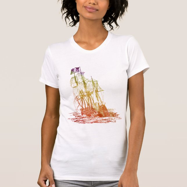 Camiseta Womens Rainbow Pirate Ship T-Shirt (Frente)